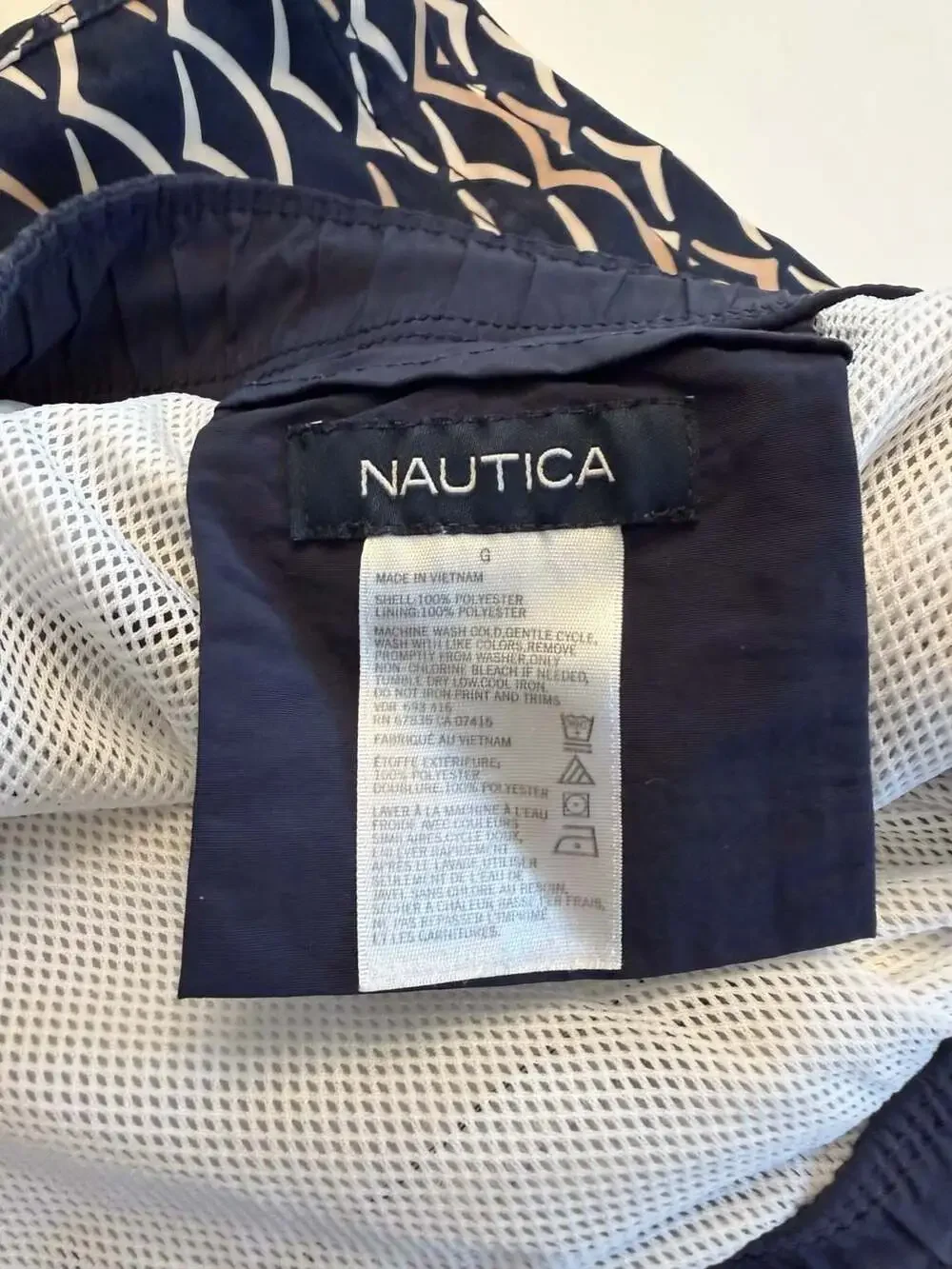 Nautica Men's Navy Blue Geometric Wave Print Swim Trunks